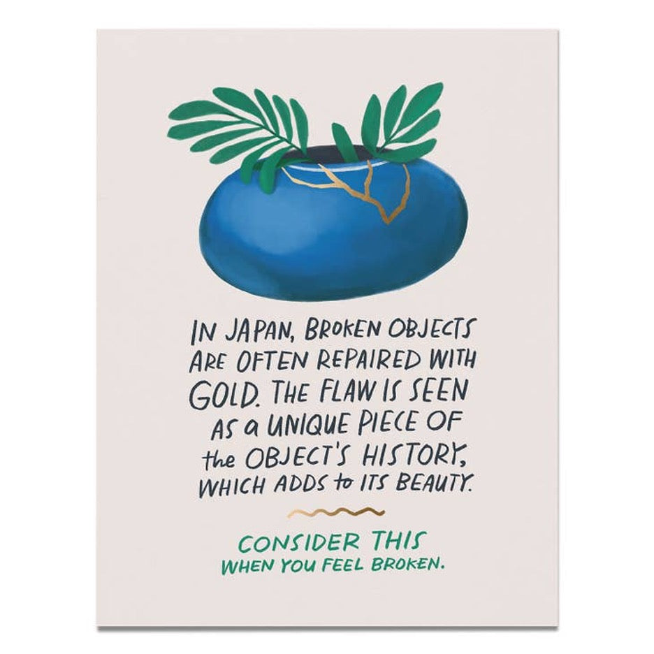 Kintsugi Broken Objects - Ivory Blue and Gold Empathy Card