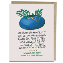 Load image into Gallery viewer, Kintsugi Broken Objects - Ivory Blue and Gold Empathy Card
